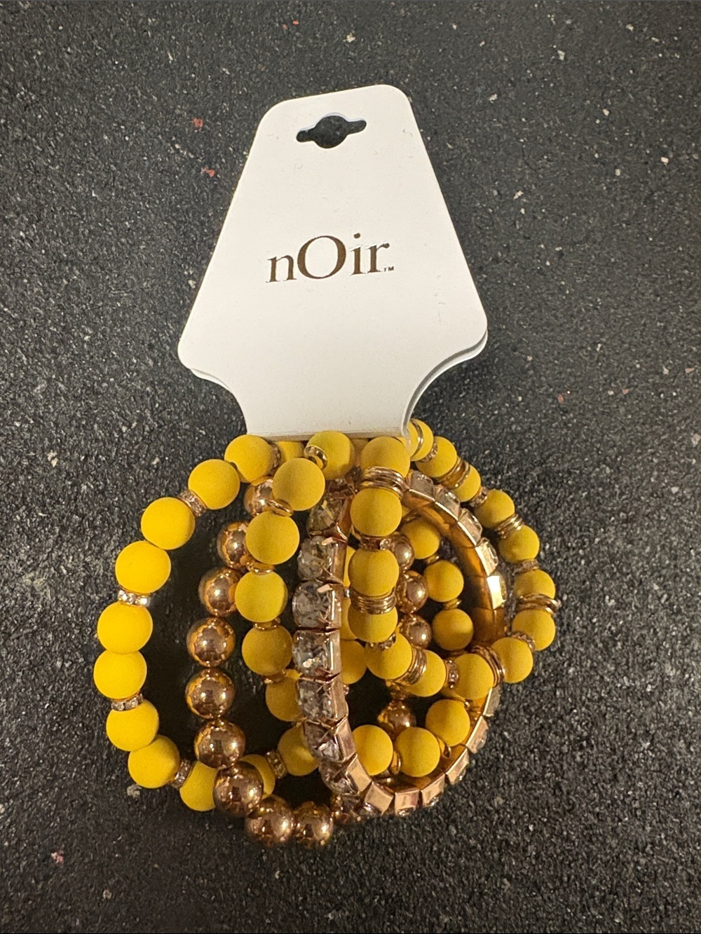 nOir Jewelry Yellow and Gold Beaded Bracelet Stack